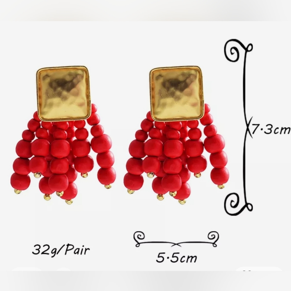 Red bearded earrings - Picture 3 of 8